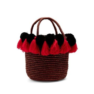 Pompom-embellished toquilla-straw basket bag