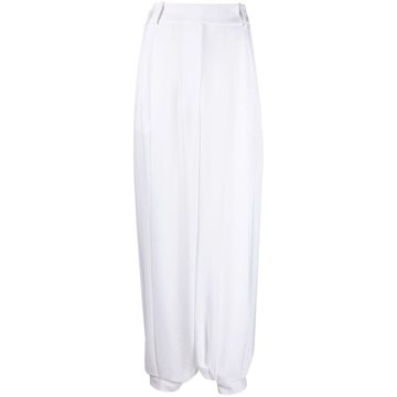 high-waisted harem-silhouette trousers