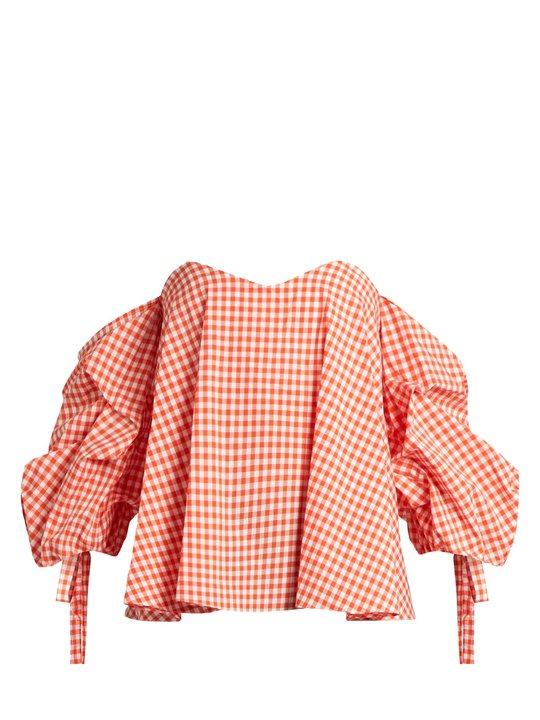 Gabriella off-the-shoulder gingham top展示图