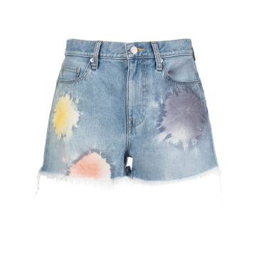 Shibori Bloom high-waisted denim shorts