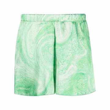 marble-print shiny shorts