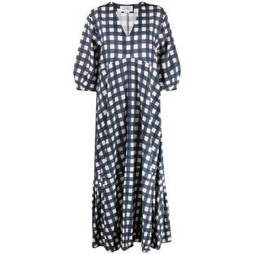 gingham check flared maxi dress