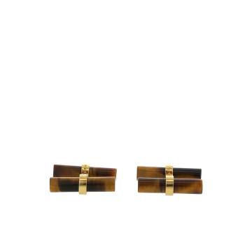 1970s pre-owned cylindrical tiger eye and yellow gold cufflinks