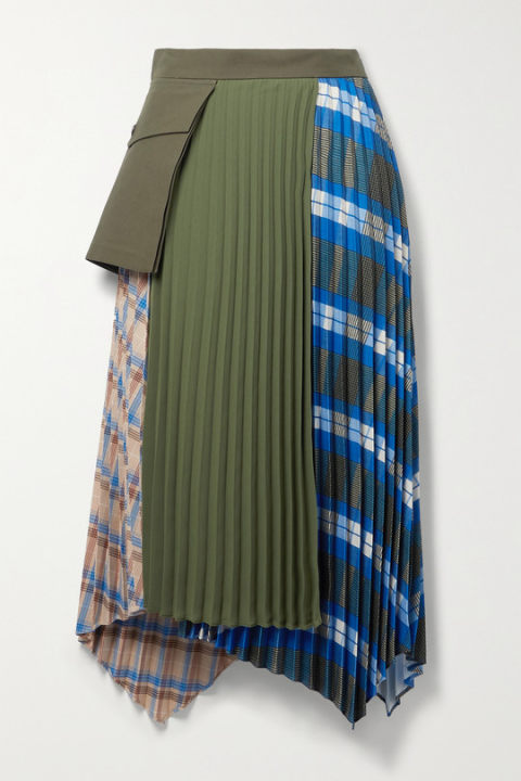 拼接不对称格纹斜纹布绉纱纯棉帆布半身裙展示图