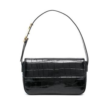 crocodile-effect leather shoulder bag