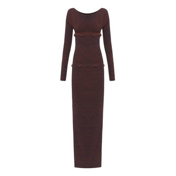 Button-Detailed Marled Knit Maxi Sweater Dress