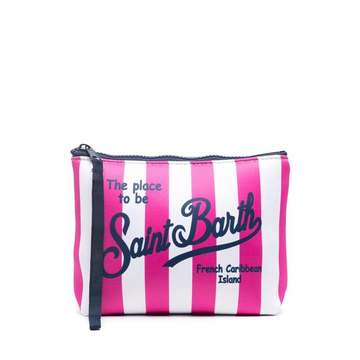 logo-printed striped make-up bag