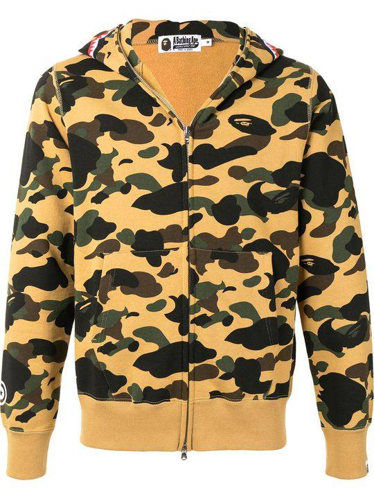 Camo shark motif zip-up hoodie展示图