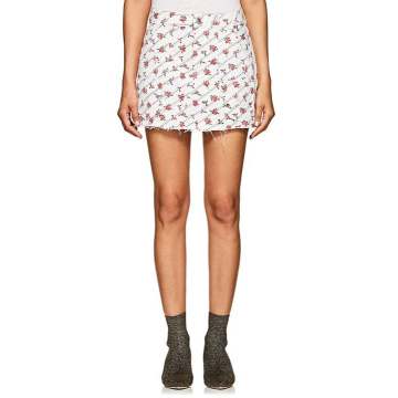 Floral Stretch-Denim Miniskirt