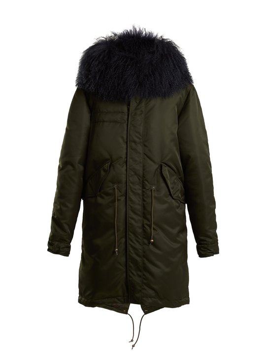 Mongolian-fur trimmed hooded shell coat展示图