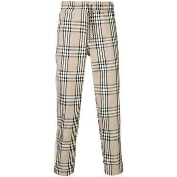 checked tapered trousers
