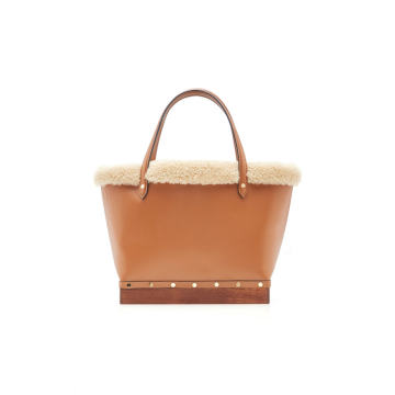 Clog Small Shearling-Trimmed Leather Bag