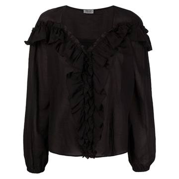 ruffled-trim long-sleeved blouse