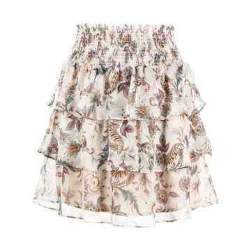 gathered-ruffle paisley-print skirt