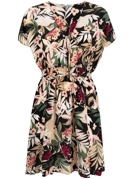 tropical-print V-neck dress展示图