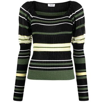 stripe-pattern ribbed knitted top