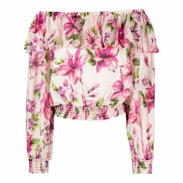 floral-print ruffled blouse