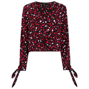 heart print wrap blouse