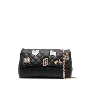 badge-embellished quilted shoulder bag