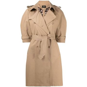 three quarter-sleeves belted trench coat