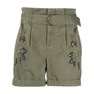 belted embroidered shorts