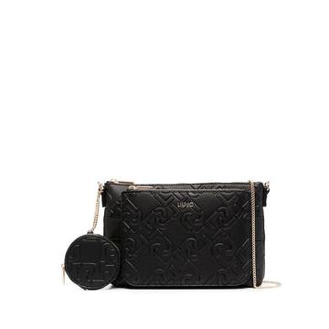 embossed logo clutch bag