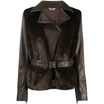 faux-leather belted jacket