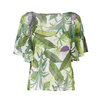 leaf print ruffle blouse