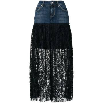 pleated lace denim skirt