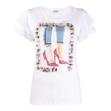 graphic-print flounce-sleeve T-shirt