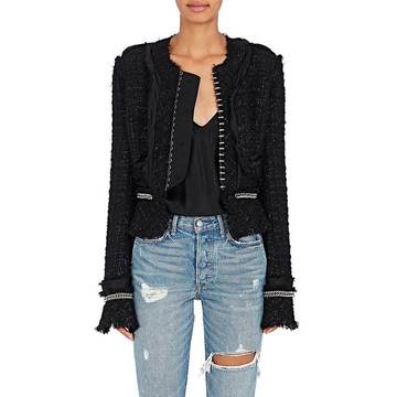 Embellished Tweed Collarless Jacket