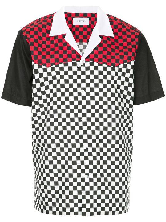 checkered and colour block print shirt展示图