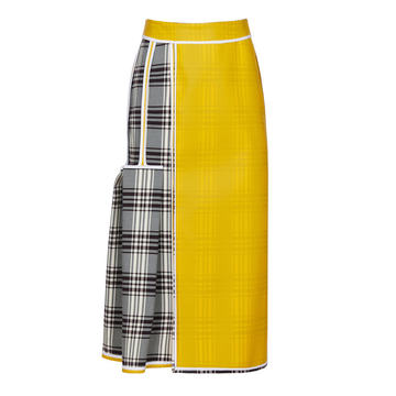 Patchwork-Effect Twill Midi Skirt