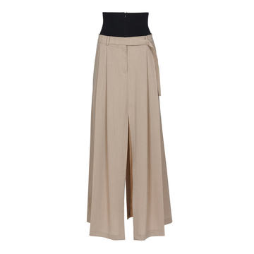 Pleated Crepe Straight-Leg Pants