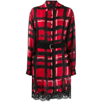 belted hand-painted check shirt dress