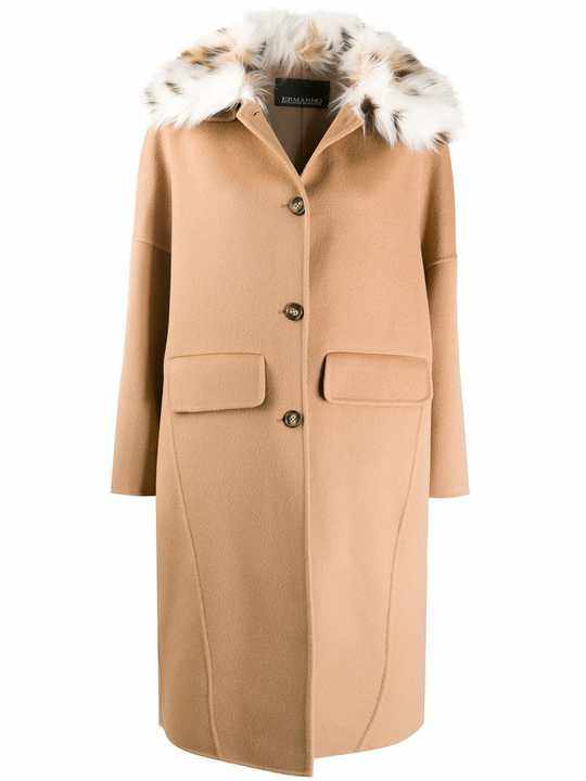 faux fur-collar single-breasted coat展示图