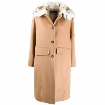 faux fur-collar single-breasted coat