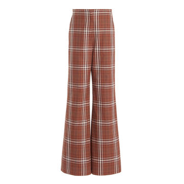 Plaid Wide-Leg Cotton Pants