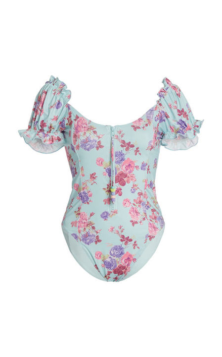 Fantasia Puff-Sleeve Floral One-Piece Swimsuit展示图