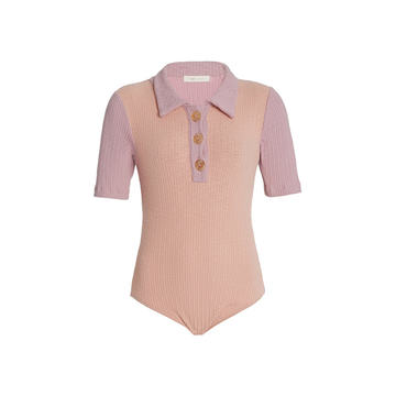 Lynx Two-Tone Ribbed-Knit Polo Bodysuit