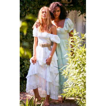 Capella Tiered Lace-Trimmed Smocked Cotton Maxi Dress