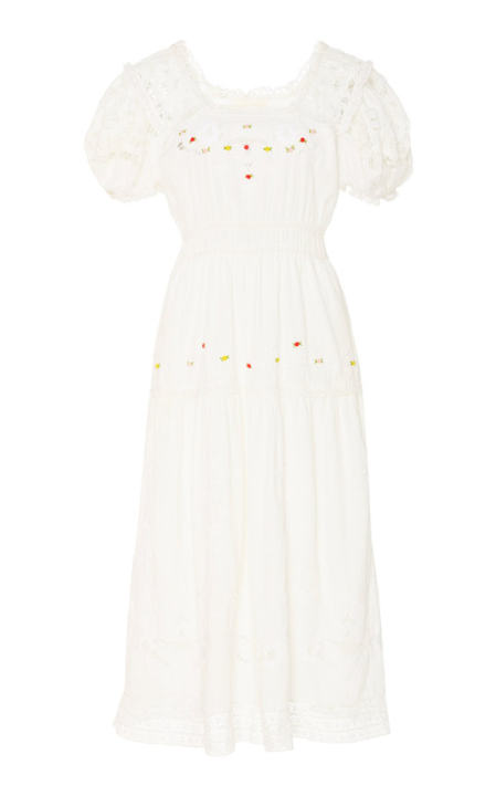 Ayden Cotton Floral Motif Midi Dress展示图