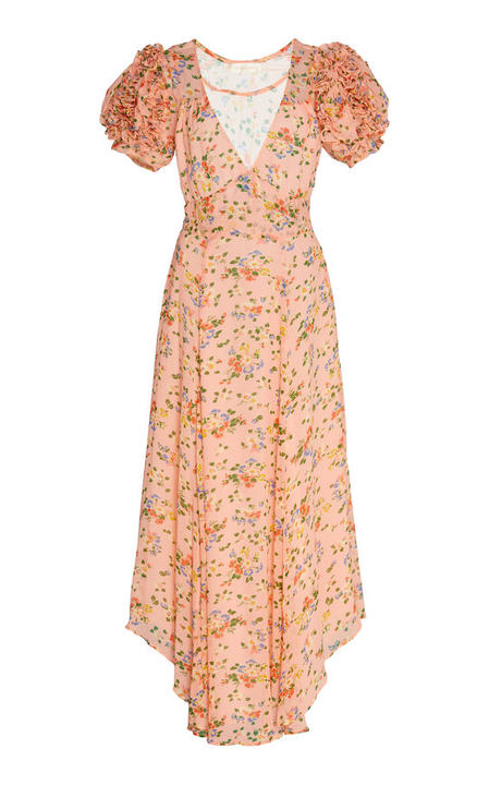 Clemence Silk Floral Puff Sleeve Dress展示图