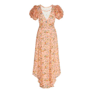 Clemence Silk Floral Puff Sleeve Dress