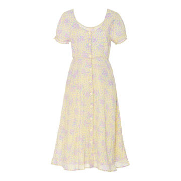 Regina Button Up Lemon Cream Midi Dress