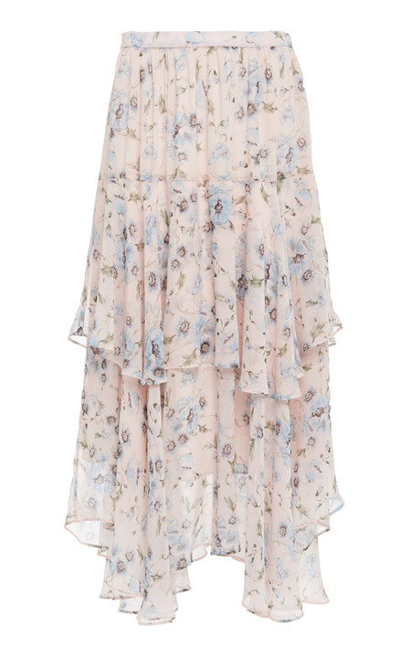 Alex Floral Silk Ruffle Midi Skirt展示图