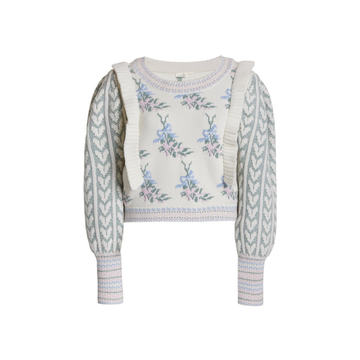 Warwick Ruffled-Trim Jacquard Sweater