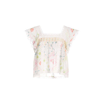 Darby Lace-Trimmed Floral Cotton Crop Top