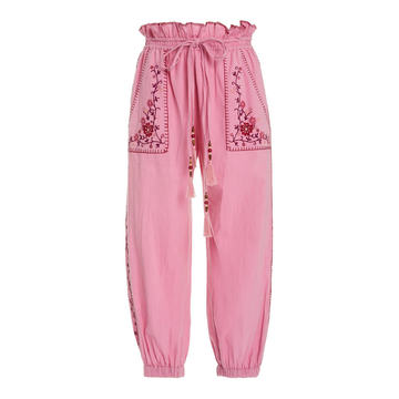 Saunders Embroidered Cotton Tapered Pants