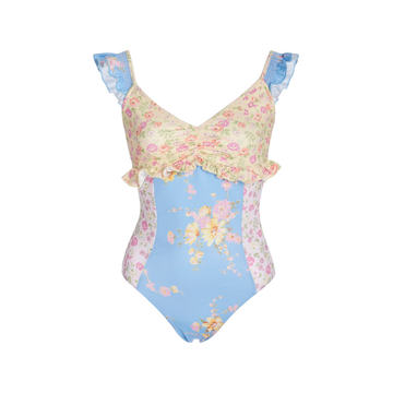 Verena Ruffled Patchwork Floral Swimsuit